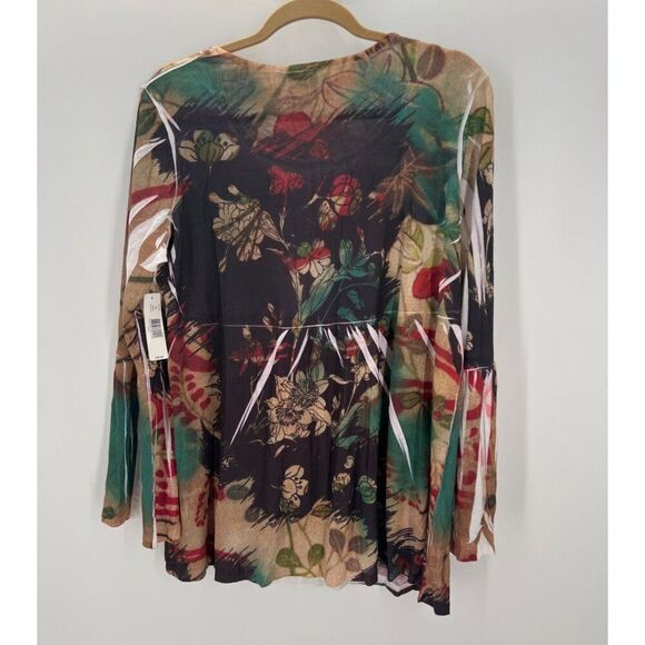 New Directions Womens Floral Printed Long Bell Sleeve Top 1X Polyester New - Picture 7 of 9
